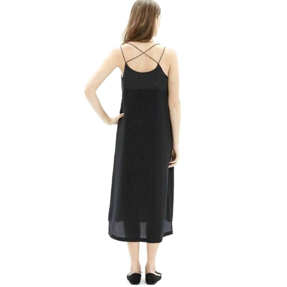 Madewell midi black pure silk strappy dress side slit